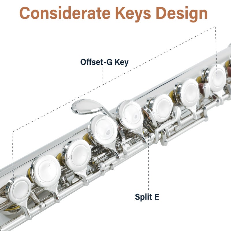 Cecilio Closed Hole C Flute - Musical Instrument, Beginner/Intermediate Flute in Band & Orchestra, Nickel - Image 3
